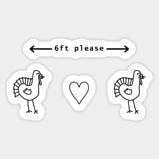 Social Distancing Turkey at Thanksgiving Line Drawing Sticker